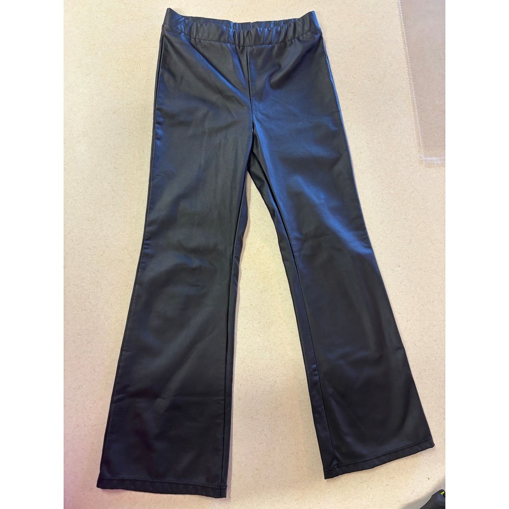 H&M Kids Black Faux Leather Flared Pants Elastic Waist Size 5-6Y